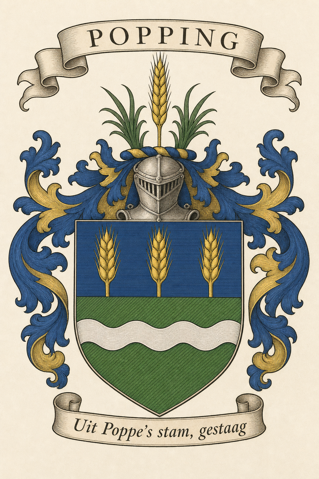 Familiewapen van de achternaam POPPING (vergrendeld)
