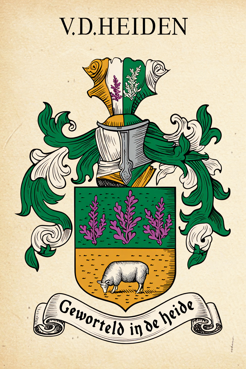 Familiewapen van de achternaam V.D.HEIDEN (vergrendeld)